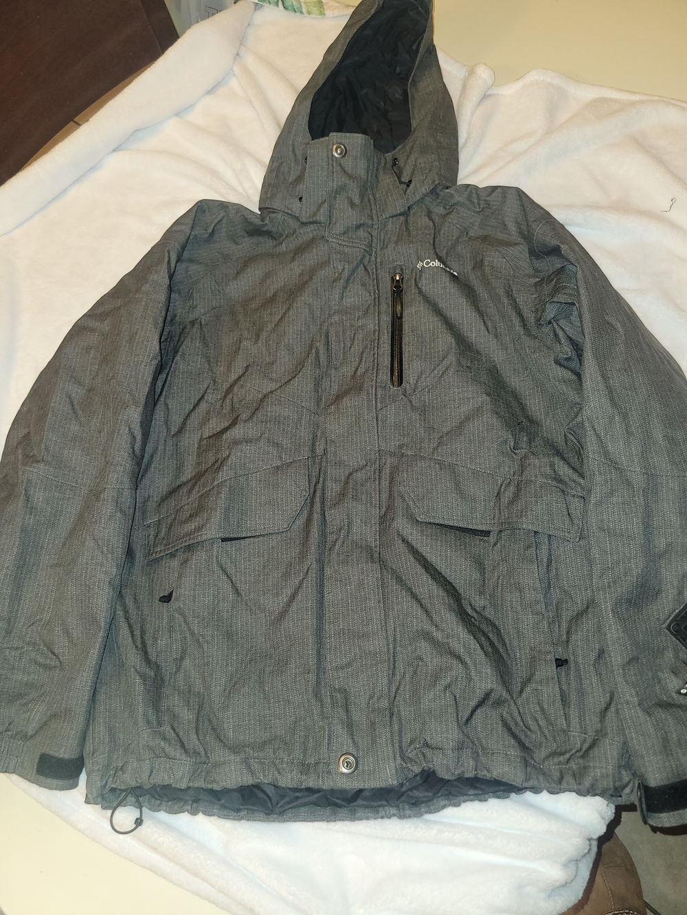Columbia Mens Omni-tech Waterproof Heavy Coat Ski Jacket Gray Large